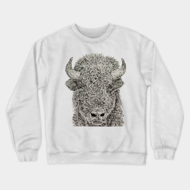 Dotwork Bison Art Print Crewneck Sweatshirt by DrawWithSacha